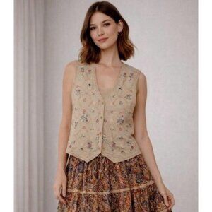 VTG Tantrums Floral Button Vest Cottage Granola Girl Indie Prairie Grandma Core